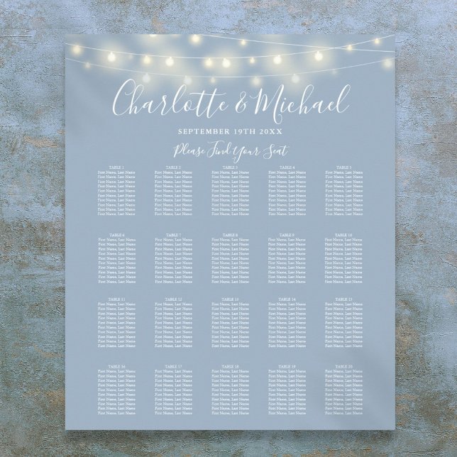 String Lights Dusty Blue Wedding Seating Chart (String Lights Dusty Blue Wedding Seating Chart)