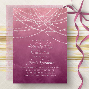 String Lights Dusty Rose Pink Birthday Invitation