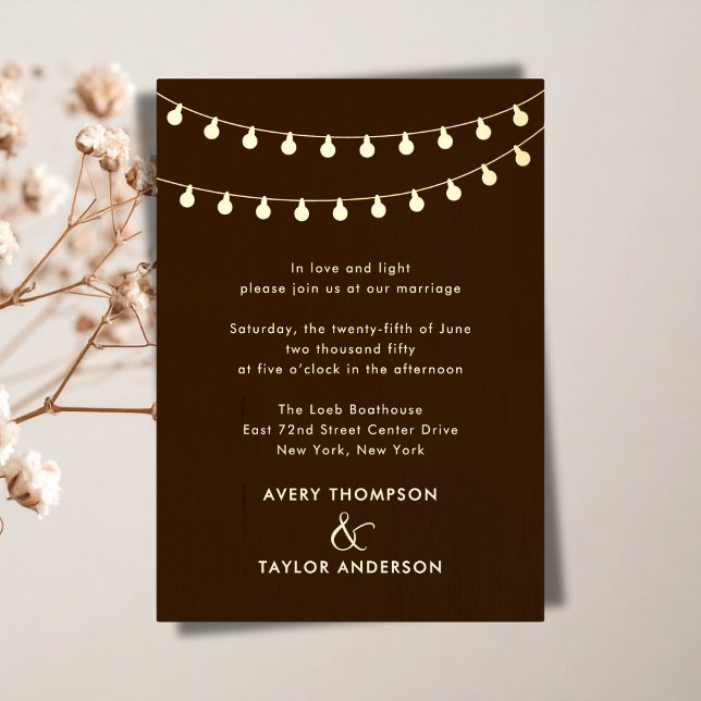 String Lights Elevated Rustic Wedding  (String Lights Rustic Romantic Wedding Foil Invitation)
