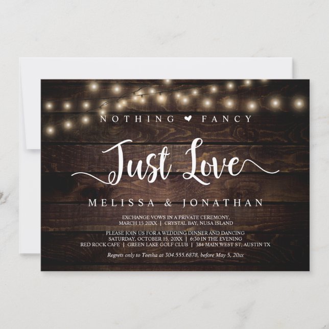 String Lights, Elopement, Nothing Fancy Just Love Invitation (Front)