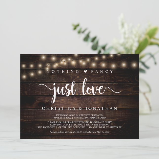 String Lights, Elopement, Nothing Fancy Just Love  Invitation (Standing Front)