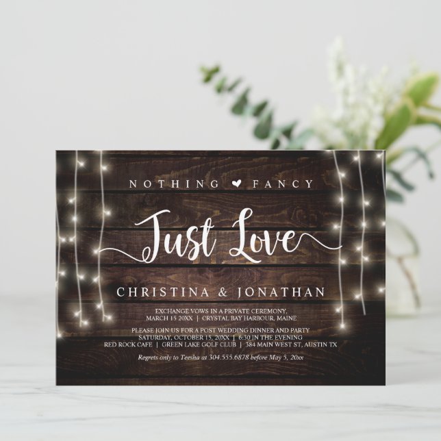 String Lights, Elopement, Nothing Fancy Just Love  Invitation (Standing Front)