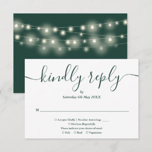String Lights Emerald Green Script Meal Choice RSVP Card