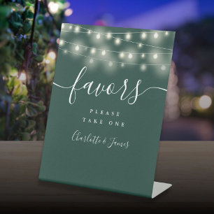 String Lights Emerald Green Wedding Favors Table Pedestal Sign