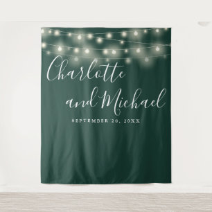 String Lights Emerald Green Wedding Photo Backdrop Tapestry