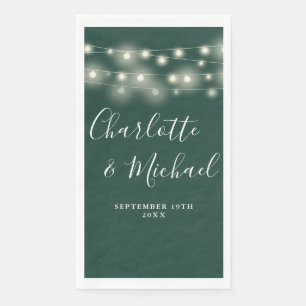 String Lights Emerald Signature Script Wedding Napkin