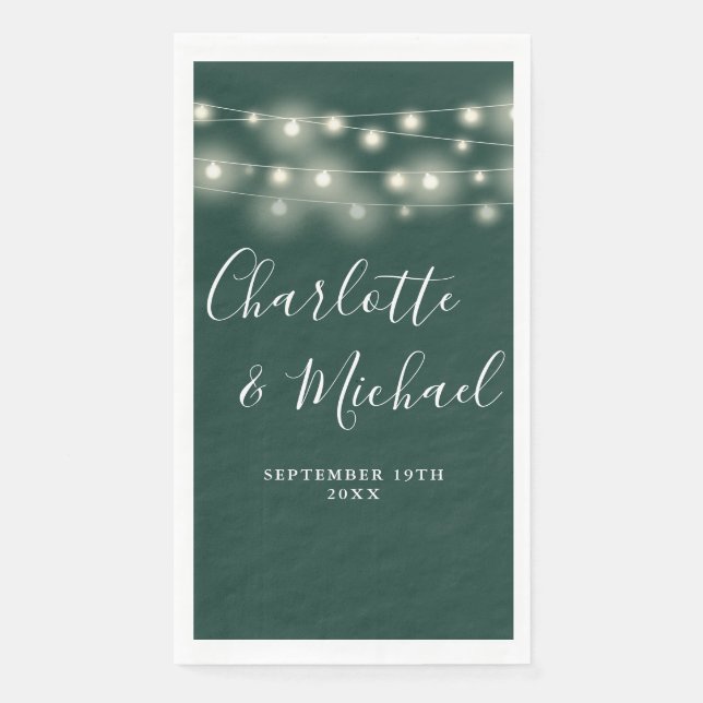 String Lights Emerald Signature Script Wedding Napkin (Front)