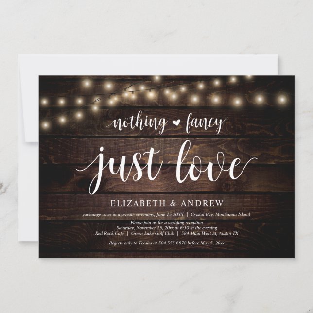 String Lights Farm, wood, Wedding Elopement Party Invitation (Front)