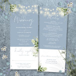 String Lights Floral Dusty Blue All In One Wedding Invitation<br><div class="desc">An all-in-one dusty blue wedding invitation featuring pretty string lights,  rustic botanical floral greenery and elegant typography. The invitation includes an RSVP card that can be cut off and guest information details. Designed by Thisisnotme©</div>