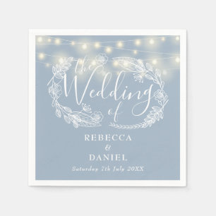String Lights Floral Dusty Blue Wedding Napkin