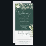 String Lights Floral Emerald All In One Wedding Invitation<br><div class="desc">An all-in-one emerald green wedding invitation featuring pretty string lights,  rustic botanical floral greenery and elegant typography. The invitation includes an RSVP card that can be cut off and guest information details. Designed by Thisisnotme©</div>