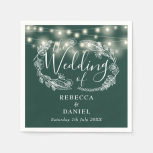 String Lights Floral Emerald Green Wedding Napkin