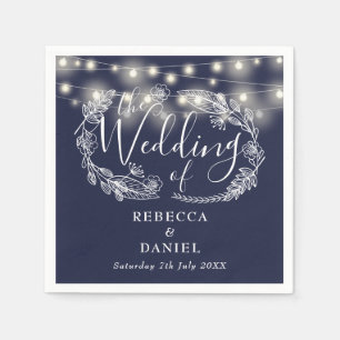 String Lights Floral Navy Blue Wedding Napkin