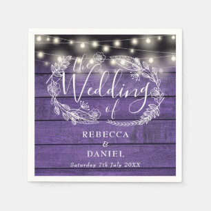 String Lights Floral Rustic Purple Wood Wedding Napkin