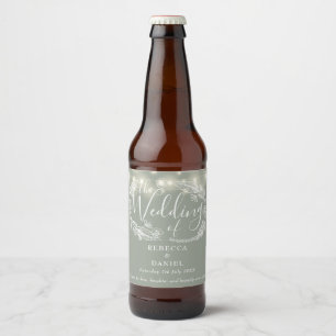 String Lights Floral Sage Green Wedding Beer Bottle Label