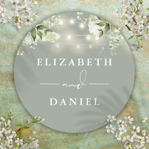 String Lights Floral Sage Green Wedding Favour Classic Round Sticker