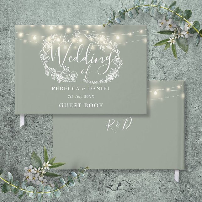 String Lights Floral Sage Green Wedding Guest Book (String Lights Floral Sage Green Wedding Guest Book)