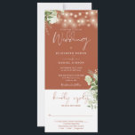 String Lights Floral Terracotta All In One Wedding Invitation<br><div class="desc">An all-in-one terracotta wedding invitation featuring pretty string lights,  rustic botanical floral greenery and elegant typography. The invitation includes an RSVP card that can be cut off and guest information details. Designed by Thisisnotme©</div>