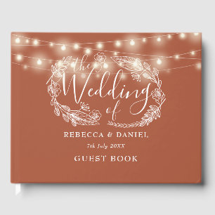 String Lights Floral Terracotta Wedding Guest Book