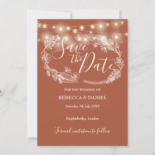 String Lights Floral Terracotta Wedding Save The Date