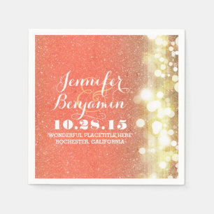 String lights glitter glamours peach and gold napkin