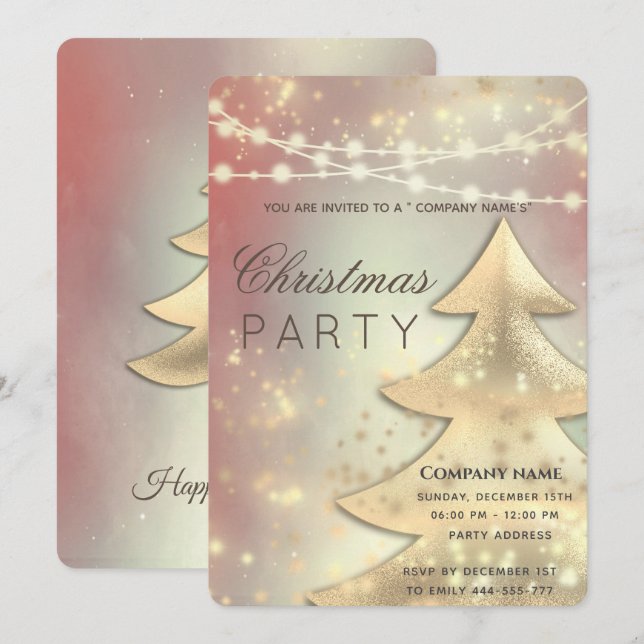 String lights gold corporate Christmas party blush Invitation (Front/Back)