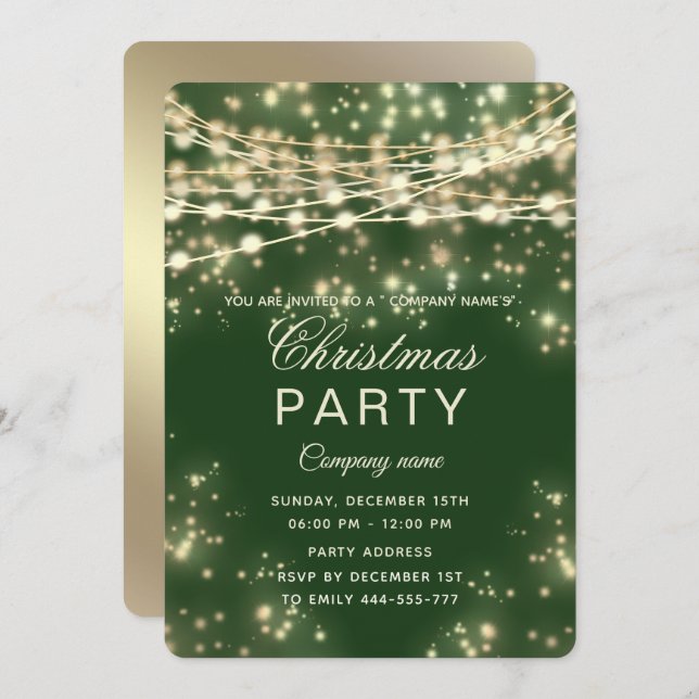 string lights  gold  corporate Christmas party  Invitation (Front/Back)