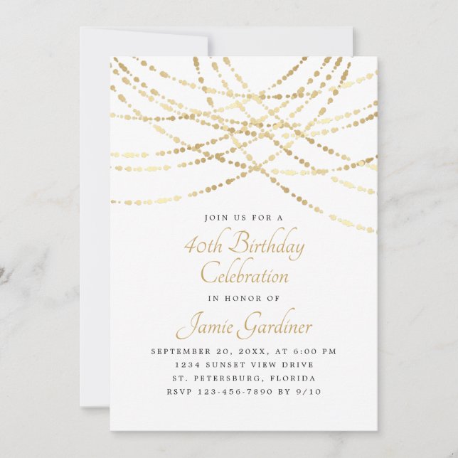 String Lights Gold Elegant Birthday Invitation (Front)