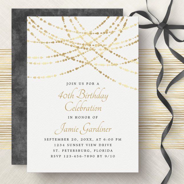 String Lights Gold Elegant Wedding Anniversary Invitation (Creator Uploaded)