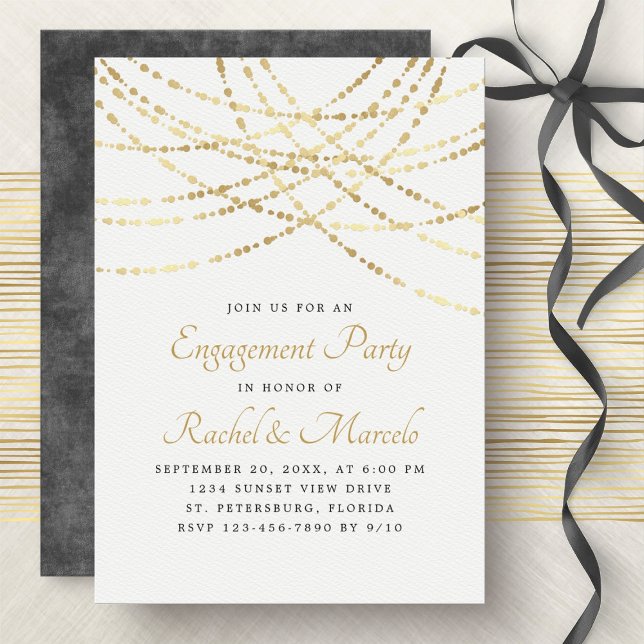 String Lights Gold Engagement Party Invitation (Creator Uploaded)