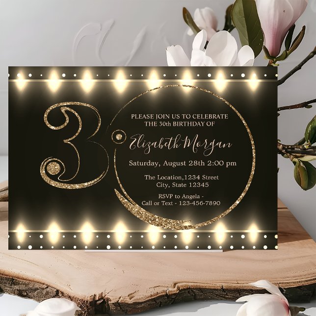 String Lights Gold Glitter 30th Birthday   Invitation (Creator Uploaded)