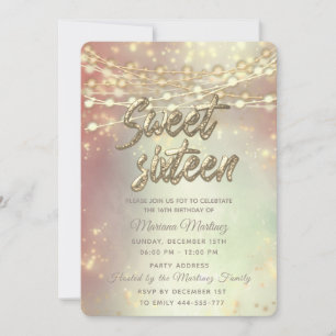 String lights gold sparkle blushed invitation