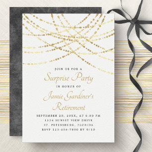 String Lights Gold Surprise Retirement Party Invitation