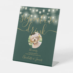 String Lights Green And Gold Pet Signature Drink Pedestal Sign