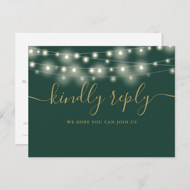 String Lights Green And Gold Song Request RSVP Invitation Postcard (Front/Back)