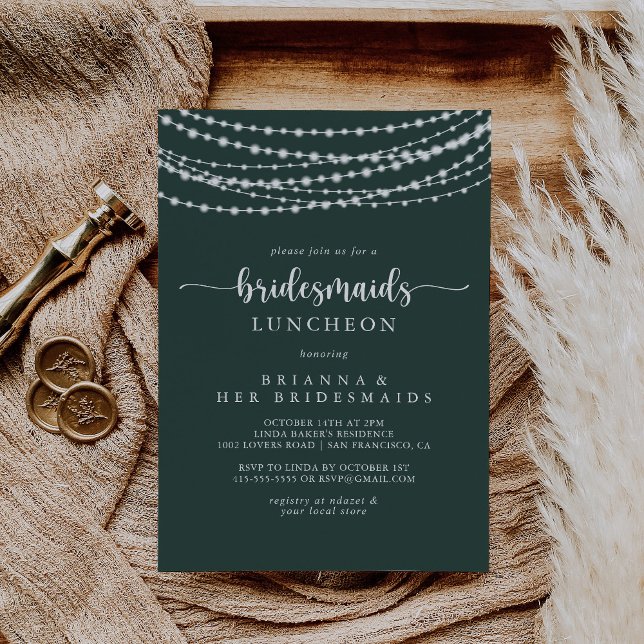 String Lights Green Bridesmaids Luncheon Shower   Invitation (Creator Uploaded)