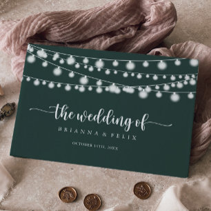 String Lights Green Calligraphy Wedding Guest Book
