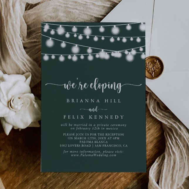 String Lights Green Elopement Reception  Invitation (Creator Uploaded)