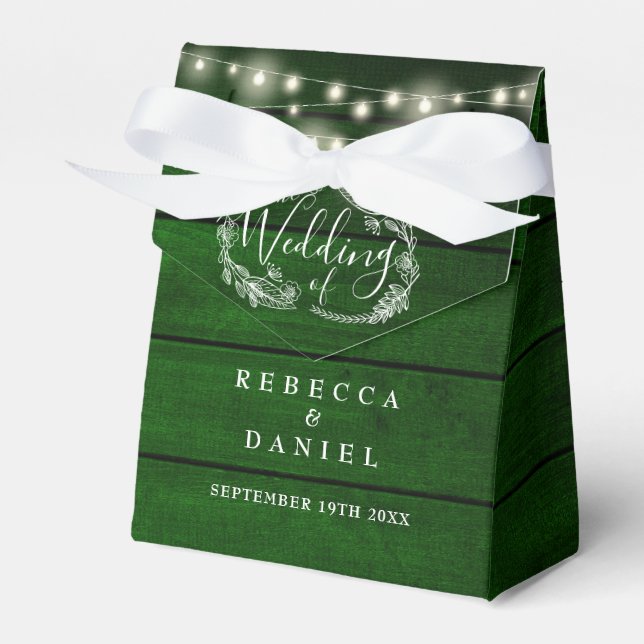 String Lights Green Wood Floral Rustic Wedding Favour Box (Front Side)