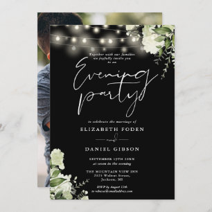 String Lights Greenery Photo Wedding Evening Party Invitation