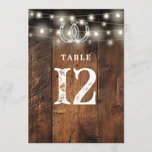 String Lights Horseshoes Barn Wood Table Number