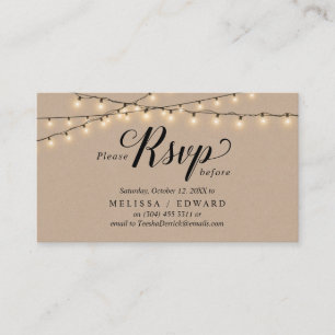 String Lights Kraft, Black Script, RSVP respond Enclosure Card