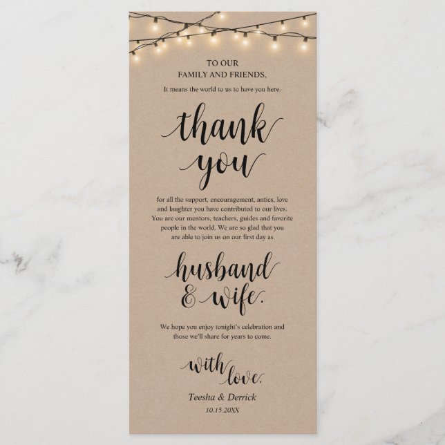 String Lights Kraft, Place Setting Thank You Cards (Front)
