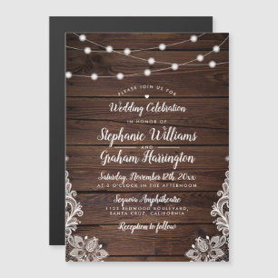 String Lights & Lace   Rustic Country Wedding Magnetic Invitation