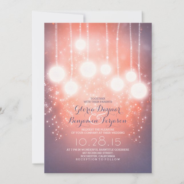 string lights & lanterns blush pink wedding invite (Front)