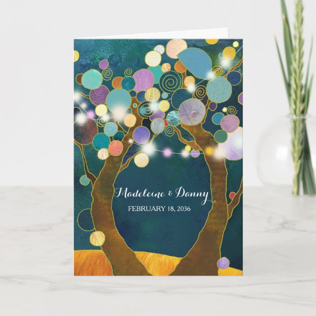 String Lights Love Trees Teal Wedding Invitation (Front)