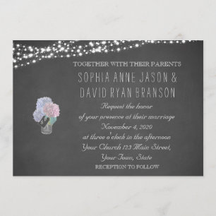 String Lights Mason Jar Chalkboard Wedding Invite