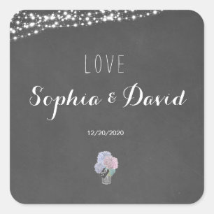 String Lights Mason Jar Chalkboard Wedding Square Sticker