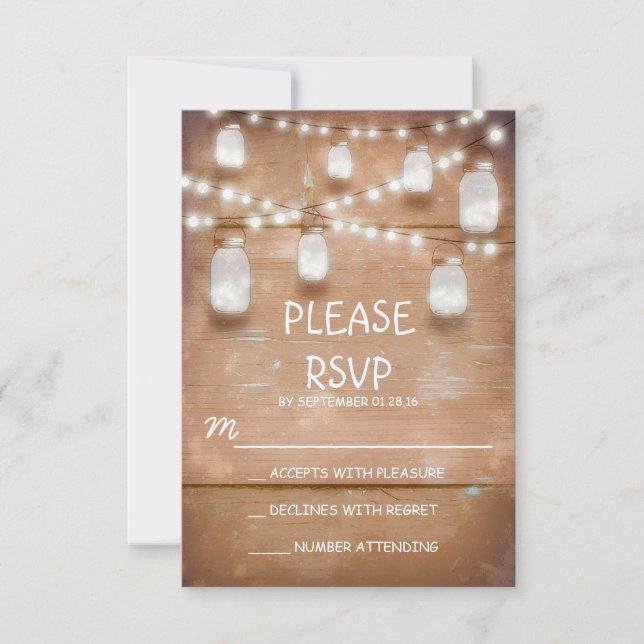 string lights & mason jars RSVP cards (Front)
