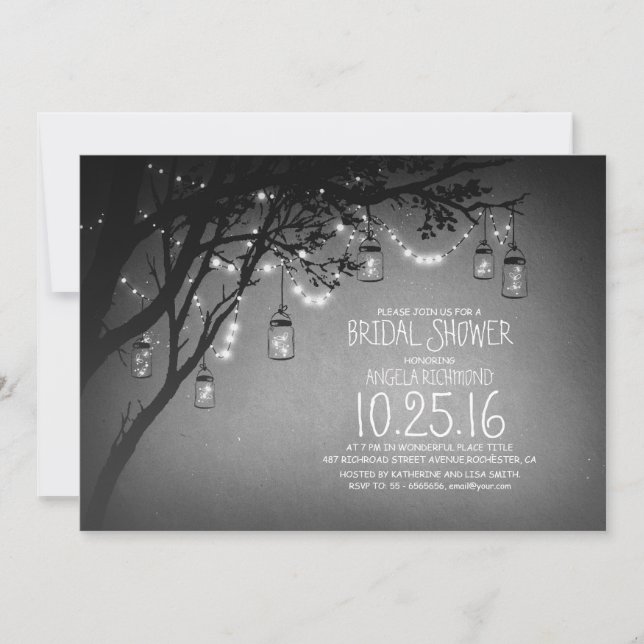 string lights mason jars vintage bridal shower invitation (Front)